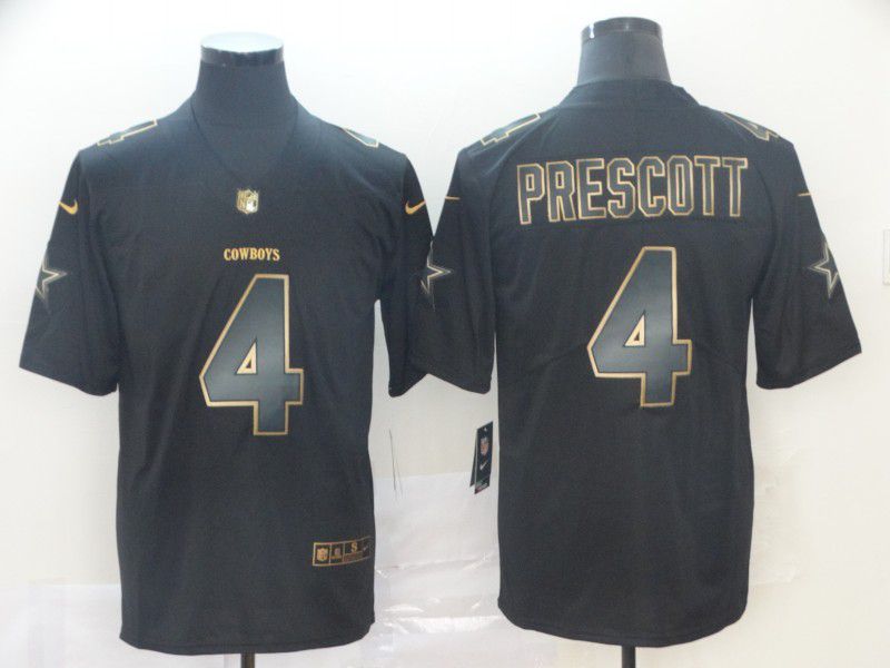 Men Dallas cowboys #4 Prescott Nike Vapor Limited Black Golden NFL Jerseys